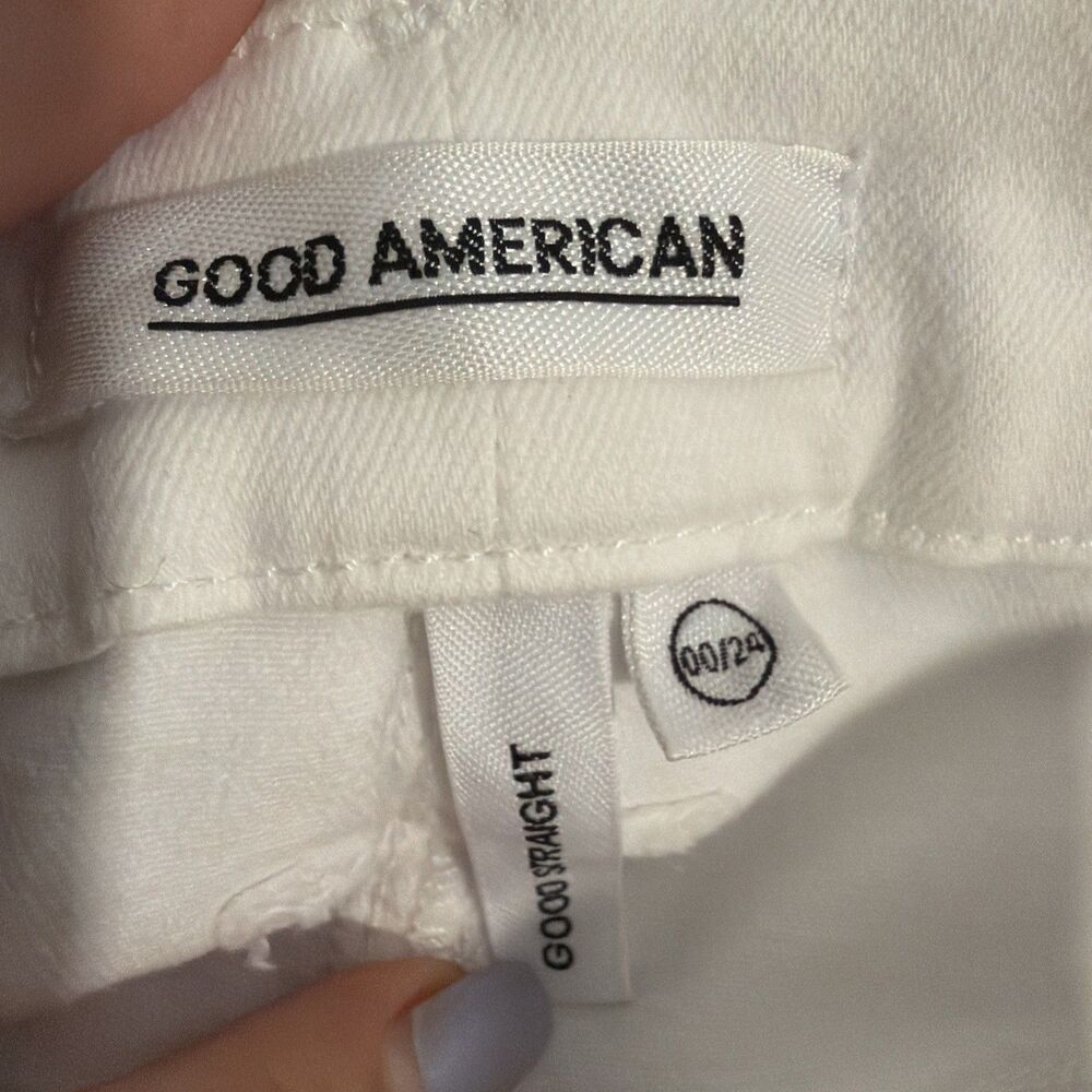Good American Good Straight Raw Hem White Jeans 24 Coastal Cowgirl Streetwear - Picture 6 of 8